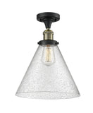 517-1CH-BAB-G44-L 1-Light 12" Black Antique Brass Semi-Flush Mount - Seedy Cone 12" Glass - LED Bulb - Dimmensions: 12 x 12 x 16 - Sloped Ceiling Compatible: No
