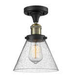 517-1CH-BAB-G44 1-Light 7.75" Black Antique Brass Semi-Flush Mount - Seedy Large Cone Glass - LED Bulb - Dimmensions: 7.75 x 7.75 x 11.5 - Sloped Ceiling Compatible: No