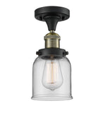 517-1CH-BAB-G52 1-Light 5" Black Antique Brass Semi-Flush Mount - Clear Small Bell Glass - LED Bulb - Dimmensions: 5 x 5 x 9 - Sloped Ceiling Compatible: No
