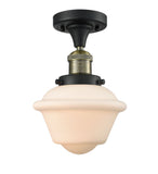 517-1CH-BAB-G531 1-Light 7.5" Black Antique Brass Semi-Flush Mount - Matte White Cased Small Oxford Glass - LED Bulb - Dimmensions: 7.5 x 7.5 x 11 - Sloped Ceiling Compatible: No