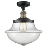 517-1CH-BAB-G544 1-Light 11.75" Black Antique Brass Semi-Flush Mount - Seedy Large Oxford Glass - LED Bulb - Dimmensions: 11.75 x 11.75 x 13.5 - Sloped Ceiling Compatible: No
