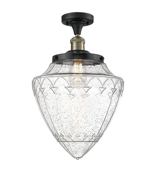 517-1CH-BAB-G664-12 1-Light 12" Black Antique Brass Semi-Flush Mount - Seedy Large Bullet Glass - LED Bulb - Dimmensions: 12 x 12 x 18 - Sloped Ceiling Compatible: No