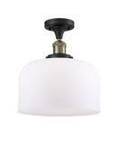 517-1CH-BAB-G71-L 1-Light 12" Black Antique Brass Semi-Flush Mount - Matte White Cased X-Large Bell Glass - LED Bulb - Dimmensions: 12 x 12 x 12 - Sloped Ceiling Compatible: No