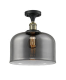 517-1CH-BAB-G73-L 1-Light 12" Black Antique Brass Semi-Flush Mount - Plated Smoke X-Large Bell Glass - LED Bulb - Dimmensions: 12 x 12 x 12 - Sloped Ceiling Compatible: No