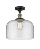 517-1CH-BAB-G74-L 1-Light 12" Black Antique Brass Semi-Flush Mount - Seedy X-Large Bell Glass - LED Bulb - Dimmensions: 12 x 12 x 12 - Sloped Ceiling Compatible: No