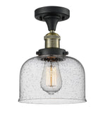 517-1CH-BAB-G74 1-Light 8" Black Antique Brass Semi-Flush Mount - Seedy Large Bell Glass - LED Bulb - Dimmensions: 8 x 8 x 11.5 - Sloped Ceiling Compatible: No
