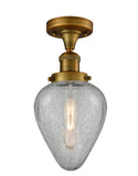 1-Light 7" Antique Brass Semi-Flush Mount - Clear Crackle Geneseo Glass LED