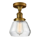 517-1CH-BB-G172 1-Light 6.75" Brushed Brass Semi-Flush Mount - Clear Fulton Glass - LED Bulb - Dimmensions: 6.75 x 6.75 x 10.5 - Sloped Ceiling Compatible: No