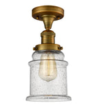517-1CH-BB-G184 1-Light 6" Brushed Brass Semi-Flush Mount - Seedy Canton Glass - LED Bulb - Dimmensions: 6 x 6 x 11.5 - Sloped Ceiling Compatible: No