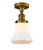 1-Light 6.25" Antique Brass Semi-Flush Mount - Matte White Bellmont Glass LED