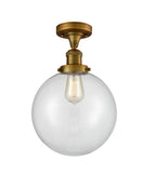 1-Light 10" Beacon Semi-Flush Mount - Globe-Orb Clear Glass LED