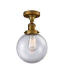 1-Light 8" Beacon Semi-Flush Mount - Globe-Orb Clear Glass LED