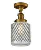 517-1CH-BB-G262-LED 1-Light 6" Stanton Brushed Brass Semi-Flush Mount - Vintage Wire Mesh Stanton Glass