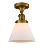 517-1CH-BB-G41 1-Light 7.75" Brushed Brass Semi-Flush Mount - Matte White Cased Large Cone Glass - LED Bulb - Dimmensions: 7.75 x 7.75 x 11.5 - Sloped Ceiling Compatible: No