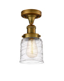 517-1CH-BB-G513 1-Light 5" Brushed Brass Semi-Flush Mount - Clear Deco Swirl Small Bell Glass - LED Bulb - Dimmensions: 5 x 5 x 9 - Sloped Ceiling Compatible: No