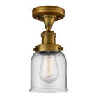 517-1CH-BB-G52 1-Light 5" Brushed Brass Semi-Flush Mount - Clear Small Bell Glass - LED Bulb - Dimmensions: 5 x 5 x 9 - Sloped Ceiling Compatible: No