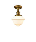 517-1CH-BB-G531 1-Light 7.5" Brushed Brass Semi-Flush Mount - Matte White Cased Small Oxford Glass - LED Bulb - Dimmensions: 7.5 x 7.5 x 11 - Sloped Ceiling Compatible: No