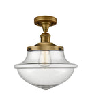 517-1CH-BB-G544 1-Light 11.75" Brushed Brass Semi-Flush Mount - Seedy Large Oxford Glass - LED Bulb - Dimmensions: 11.75 x 11.75 x 13.5 - Sloped Ceiling Compatible: No