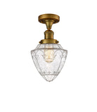 517-1CH-BB-G664-7 1-Light 7" Brushed Brass Semi-Flush Mount - Seedy Small Bullet Glass - LED Bulb - Dimmensions: 7 x 7 x 11 - Sloped Ceiling Compatible: No