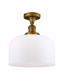 517-1CH-BB-G71-L 1-Light 12" Brushed Brass Semi-Flush Mount - Matte White Cased X-Large Bell Glass - LED Bulb - Dimmensions: 12 x 12 x 12 - Sloped Ceiling Compatible: No