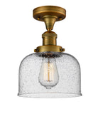 517-1CH-BB-G74 1-Light 8" Brushed Brass Semi-Flush Mount - Seedy Large Bell Glass - LED Bulb - Dimmensions: 8 x 8 x 11.5 - Sloped Ceiling Compatible: No