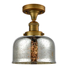 517-1CH-BB-G78 1-Light 8" Brushed Brass Semi-Flush Mount - Silver Plated Mercury Large Bell Glass - LED Bulb - Dimmensions: 8 x 8 x 9 - Sloped Ceiling Compatible: No