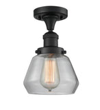 517-1CH-BK-G172 1-Light 6.75" Matte Black Semi-Flush Mount - Clear Fulton Glass - LED Bulb - Dimmensions: 6.75 x 6.75 x 10.5 - Sloped Ceiling Compatible: No