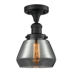 517-1CH-BK-G173 1-Light 6.75" Matte Black Semi-Flush Mount - Plated Smoke Fulton Glass - LED Bulb - Dimmensions: 6.75 x 6.75 x 10.5 - Sloped Ceiling Compatible: No