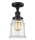 517-1CH-BK-G182 1-Light 6" Matte Black Semi-Flush Mount - Clear Canton Glass - LED Bulb - Dimmensions: 6 x 6 x 11.5 - Sloped Ceiling Compatible: No