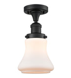 517-1CH-BK-G191 1-Light 6.25" Matte Black Semi-Flush Mount - Matte White Bellmont Glass - LED Bulb - Dimmensions: 6.25 x 6.25 x 11.5 - Sloped Ceiling Compatible: No