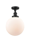 517-1CH-BK-G201-10 1-Light 10" Matte Black Semi-Flush Mount - Matte White Cased Beacon Glass - LED Bulb - Dimmensions: 10 x 10 x 13 - Sloped Ceiling Compatible: No