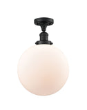 1-Light 12" Brushed Satin Nickel Semi-Flush Mount - Matte White Cased Beacon Glass LED