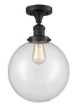 517-1CH-BK-G202-10 1-Light 10" Matte Black Semi-Flush Mount - Clear Beacon Glass - LED Bulb - Dimmensions: 10 x 10 x 13 - Sloped Ceiling Compatible: No
