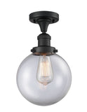 517-1CH-BK-G202-8 1-Light 8" Matte Black Semi-Flush Mount - Clear Beacon Glass - LED Bulb - Dimmensions: 8 x 8 x 13.25 - Sloped Ceiling Compatible: No