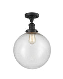 1-Light 12" Beacon Semi-Flush Mount - Globe-Orb Seedy Glass - Choice of Finish And Incandesent Or LED Bulbs