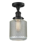 517-1CH-BK-G262-LED 1-Light 6" Stanton Matte Black Semi-Flush Mount - Vintage Wire Mesh Stanton Glass
