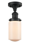 517-1CH-BK-G311 1-Light 4.5" Matte Black Semi-Flush Mount - Matte White Cased Dover Glass - LED Bulb - Dimmensions: 4.5 x 4.5 x 11.75 - Sloped Ceiling Compatible: No