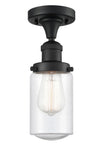 517-1CH-BK-G314 1-Light 4.5" Matte Black Semi-Flush Mount - Seedy Dover Glass - LED Bulb - Dimmensions: 4.5 x 4.5 x 11.75 - Sloped Ceiling Compatible: No