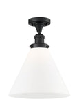 517-1CH-BK-G41-L 1-Light 12" Matte Black Semi-Flush Mount - Matte White Cased Cone 12" Glass - LED Bulb - Dimmensions: 12 x 12 x 16 - Sloped Ceiling Compatible: No