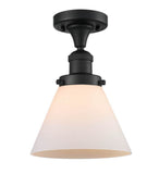 517-1CH-BK-G41 1-Light 7.75" Matte Black Semi-Flush Mount - Matte White Cased Large Cone Glass - LED Bulb - Dimmensions: 7.75 x 7.75 x 11.5 - Sloped Ceiling Compatible: No
