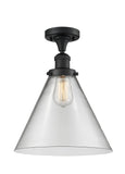 517-1CH-BK-G42-L 1-Light 12" Matte Black Semi-Flush Mount - Clear Cone 12" Glass - LED Bulb - Dimmensions: 12 x 12 x 16 - Sloped Ceiling Compatible: No