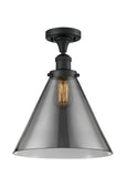 517-1CH-BK-G43-L 1-Light 12" Matte Black Semi-Flush Mount - Plated Smoke Cone 12" Glass - LED Bulb - Dimmensions: 12 x 12 x 16 - Sloped Ceiling Compatible: No