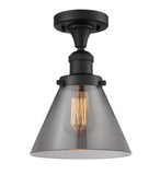 517-1CH-BK-G43 1-Light 7.75" Matte Black Semi-Flush Mount - Plated Smoke Large Cone Glass - LED Bulb - Dimmensions: 7.75 x 7.75 x 11.5 - Sloped Ceiling Compatible: No