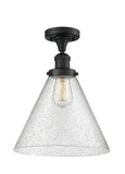 517-1CH-BK-G44-L 1-Light 12" Matte Black Semi-Flush Mount - Seedy Cone 12" Glass - LED Bulb - Dimmensions: 12 x 12 x 16 - Sloped Ceiling Compatible: No