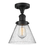 517-1CH-BK-G44 1-Light 7.75" Matte Black Semi-Flush Mount - Seedy Large Cone Glass - LED Bulb - Dimmensions: 7.75 x 7.75 x 11.5 - Sloped Ceiling Compatible: No
