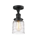517-1CH-BK-G513 1-Light 5" Matte Black Semi-Flush Mount - Clear Deco Swirl Small Bell Glass - LED Bulb - Dimmensions: 5 x 5 x 9 - Sloped Ceiling Compatible: No