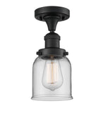 517-1CH-BK-G52 1-Light 5" Matte Black Semi-Flush Mount - Clear Small Bell Glass - LED Bulb - Dimmensions: 5 x 5 x 9 - Sloped Ceiling Compatible: No