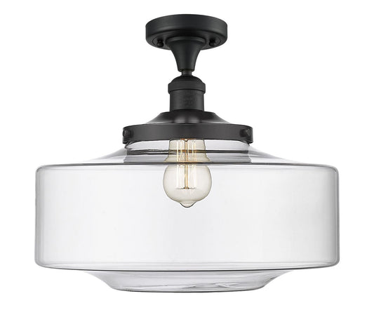 517-1CH-BK-G692-16 1-Light 11.75" Matte Black Semi-Flush Mount - Clear Large Bridgeton Glass - LED Bulb - Dimmensions: 11.75 x 11.75 x 13.5 - Sloped Ceiling Compatible: No
