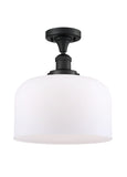 517-1CH-BK-G71-L 1-Light 12" Matte Black Semi-Flush Mount - Matte White Cased X-Large Bell Glass - LED Bulb - Dimmensions: 12 x 12 x 12 - Sloped Ceiling Compatible: No