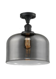 517-1CH-BK-G73-L 1-Light 12" Matte Black Semi-Flush Mount - Plated Smoke X-Large Bell Glass - LED Bulb - Dimmensions: 12 x 12 x 12 - Sloped Ceiling Compatible: No